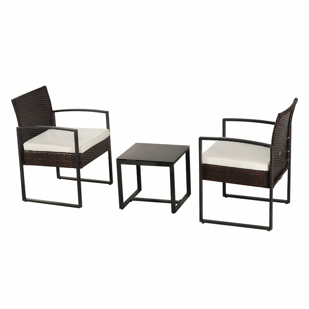 3 Pcs Patio Rattan Wicker Furniture Set Cushioned Chair And Coffee Table Outdoor For Sale Online