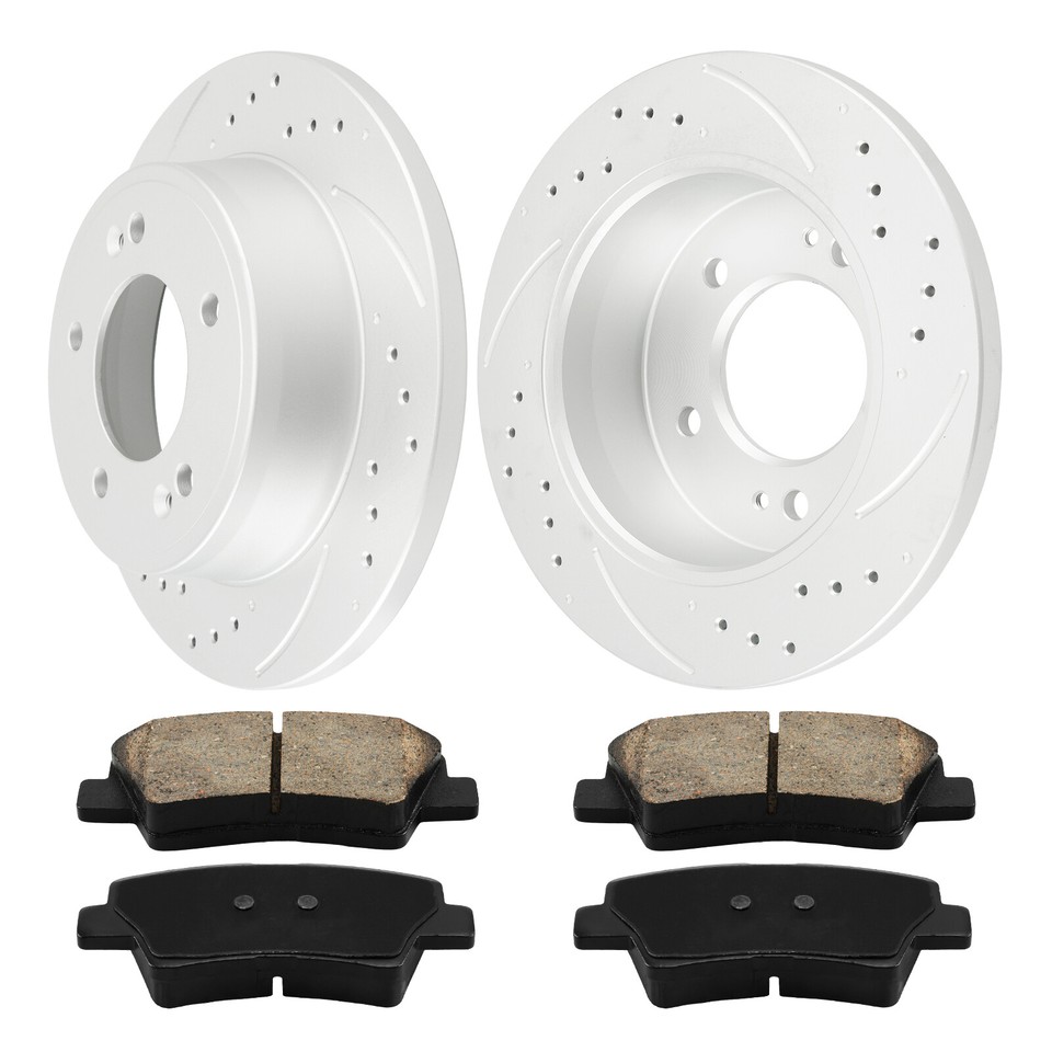 Rear Drill Slot Brake Rotors Ceramic Pad Kit For Kia Soul Forte Hyundai