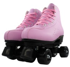 WOMENS PINK ROLLER SKATES BLACK WHEELS HIGH TOP