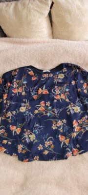 Damenbluse Bluse Shirt Tunika ''Mango'' Gr.L DUNKEL BLAU Blumen 