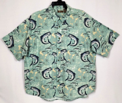 Cafe Luna Men's 2XL (50-52) Cotton Multicolor Fish Short Sleeve Easy Care Shirt