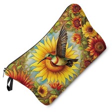 Sunflower Hummingbird Makeup Bag Floral Hummingbird Cute Small Organizer Bag ...