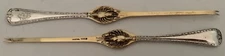 2 GORGEOUS GERMAN .800 FINE SILVER FLAT HANDLED FIGURAL LOBSTER PICKS C. 1895