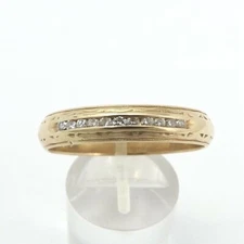 14k Gold Natural Diamond Ring Wedding Anniversary Band Channel Set Milgrain Edge