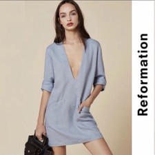 REFORMATION Linen Long Sleeve Shift Dress Size S #36822