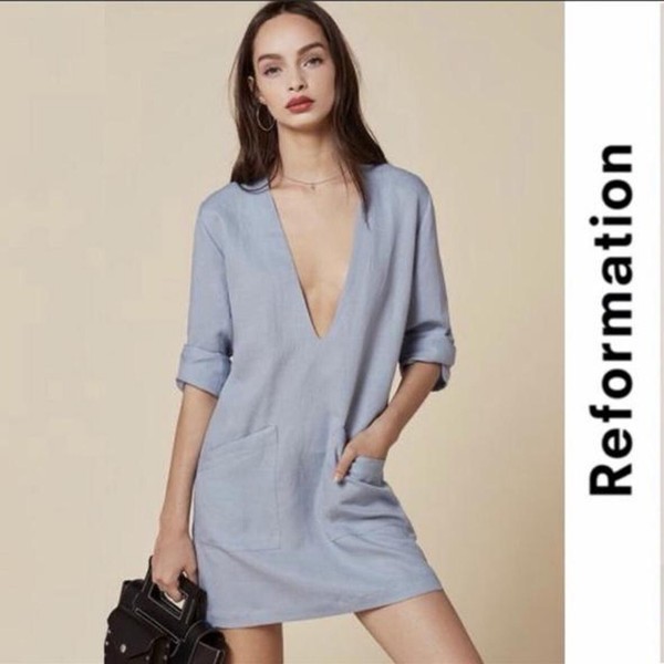 REFORMATION Linen Long Sleeve Shift Dress Size S #36822