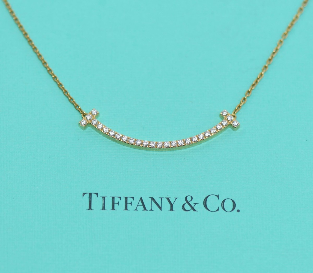 Tiffany Co T Smile Diamond Medium 18K Yellow Gold Necklace