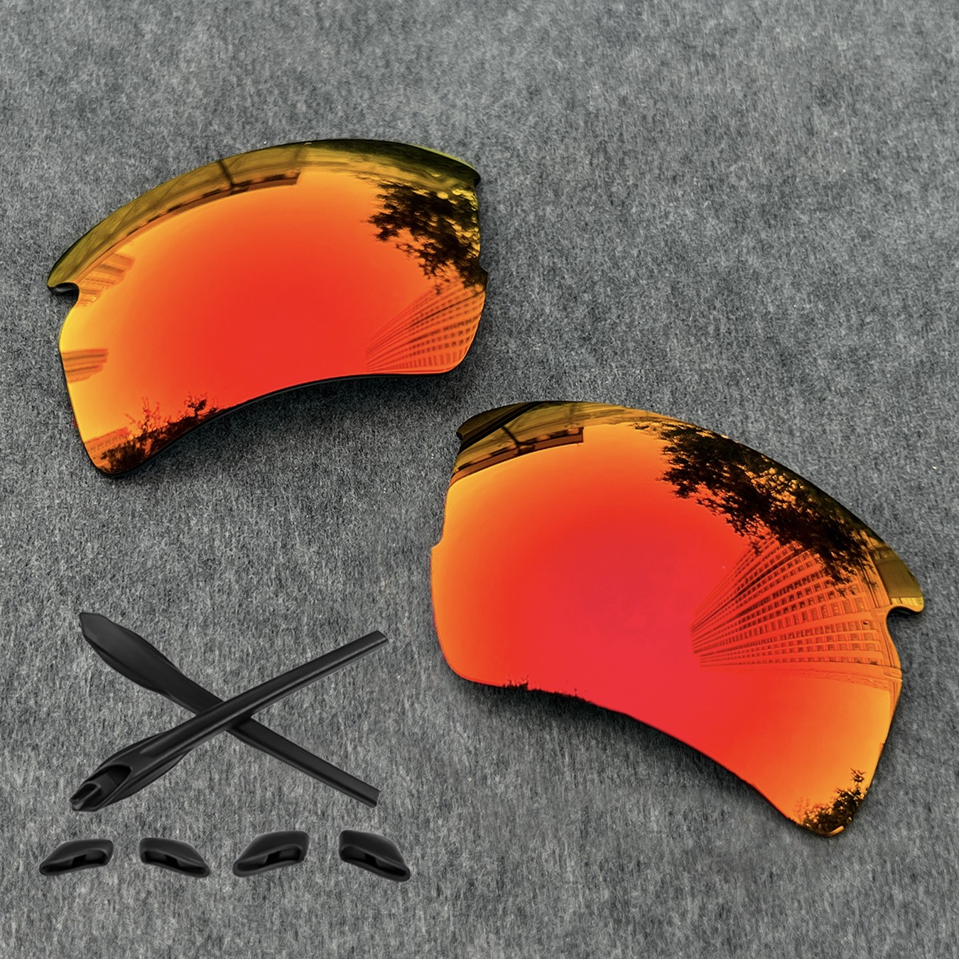 Rubber Kit & Fire Red Replacement Lenses for Oakley Flak 2.0 XXL OO9488 63mm