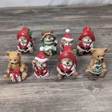 Set Of 8 VTG Homco Ceramic Christmas Bear Family #5600 & 5505 Mixed Lot Decor