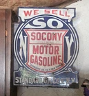 VINTAGE SOCONY MOTOR GASOLINE Double sided Porcelain SIGN Standard Oil Co. of NY