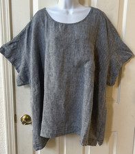 Lands' End Women's Plus 3X (24W-26W) Blue Boxy Short Sleeve 100% Linen Shirt Top