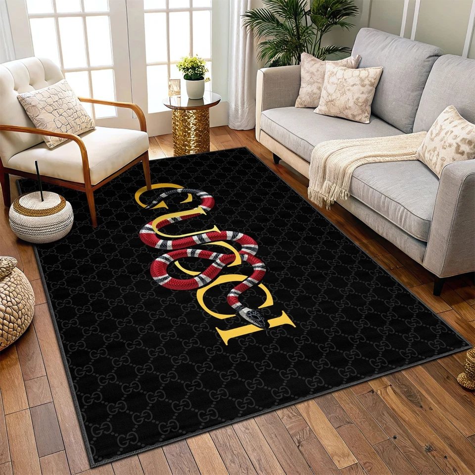 Alfombra de sala de estar Gucci negra dorada serpiente, alfombra de dormitorio Hypebeast Foto 2 de 4