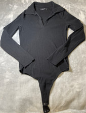 Abercrombie  Fitch Soft A F Collection L Black Long Sleeve Bodysuit Collared V