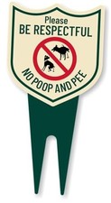 Please Be Respectful No Poop And Pee Yard Stake Sign with Symbol, 6" x 12",