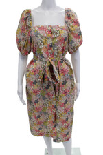 J Crew Womens Shirt Dress Green Floral Cotton Square Neck Button Long Size S