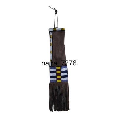 Native Indian Traditional Style Beaded Suede Leather Beaded pouch, hide pipe bag