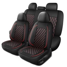 Car Seat Cover, Waterproof Nappa Leather Black Red Full Set N3 Black Red