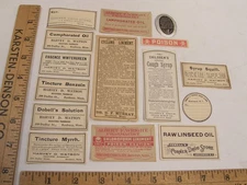 15 VINTAGE ANTIQUE PHARMACY APOTHECARY MASSACHUSETTS & NY MEDICINE BOTTLE LABELS
