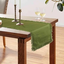 Olive Green 13 x 72 Inches Cotton-Linen Table Runner – Soft, Durable & Natura...