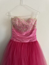 Vtg Gunne Sax Jessica McLintock Strapless Party Dress Pink Midi Tulle Lace 5/6 S