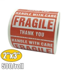 500 labels 2x3 Fragile Handle With Care Thank You Shipping Labels Stickers 1roll