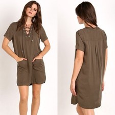 Lovers & Friends Waterfront Dress L With Pockets Moss Green Tencel Lace Up