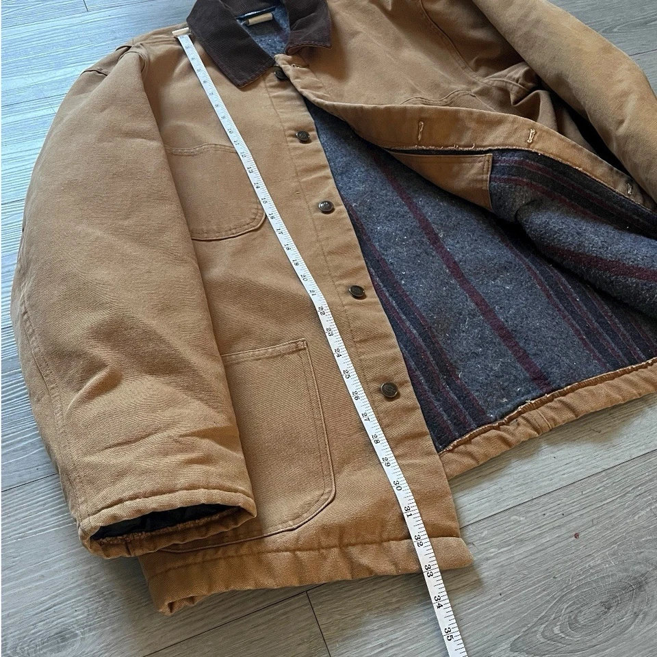 VINTAGE 90'S DICKIES BLANKET LINED CHORE JACKET - TAN DUCK CANVAS SIZE L TALL - Image 3 of 4