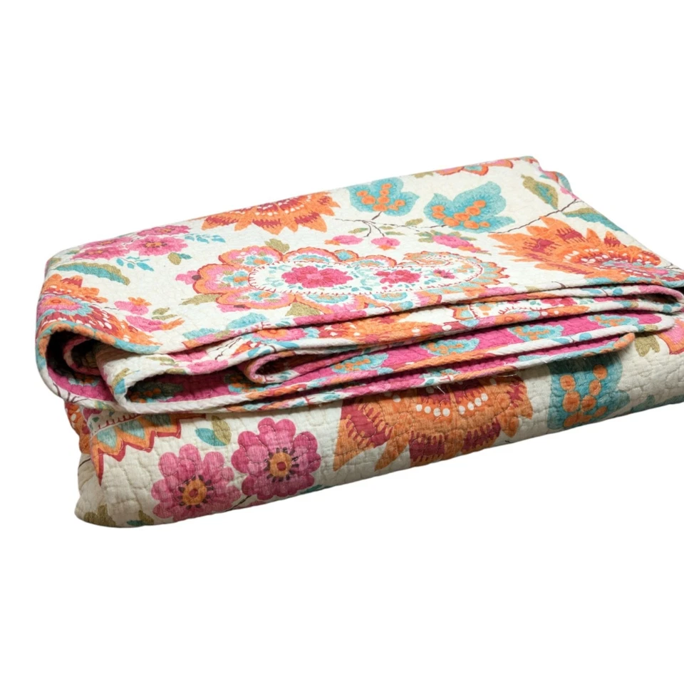 Colcha Edredón Floral Paisley Reversible Queen Rosa Naranja 102" x 90" Foto 3 de 4