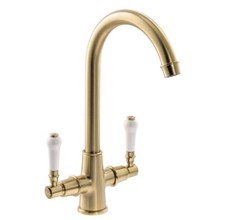 traditional-style swan neck monobloc kitchen mixer tap Gold New