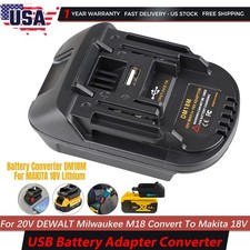 USB Battery Adapter Converter For 20V DEWALT Milwaukee M18 Convert To Makita 18V