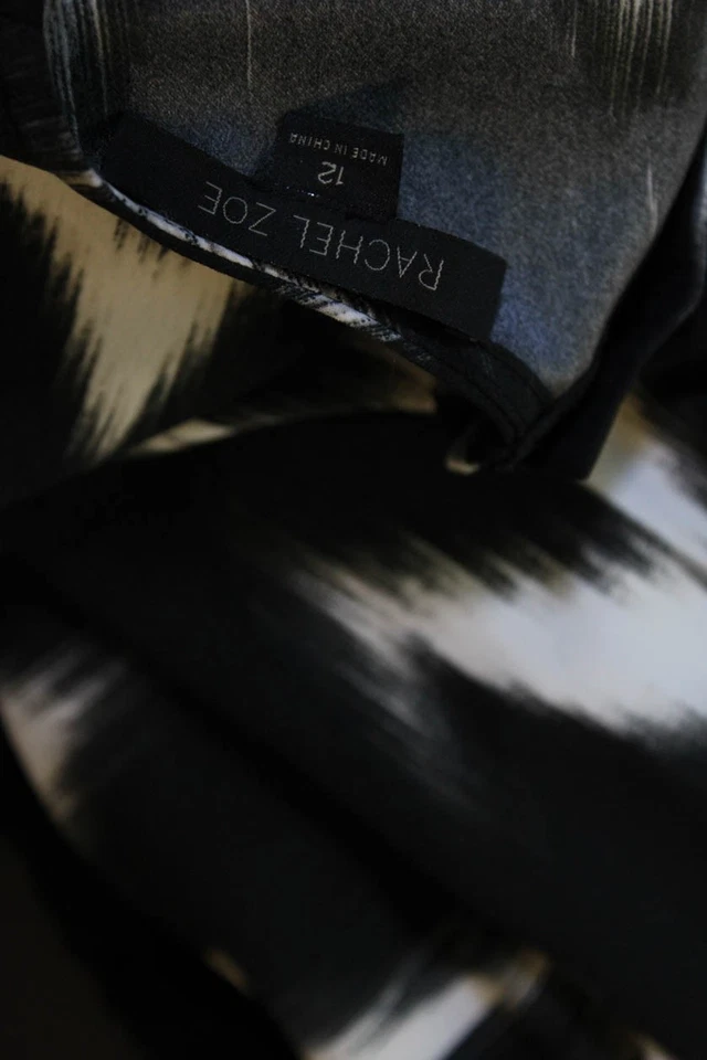 Rachel Zoe Womens Abstract Print Long Sleeves Shirt Dress Black White Size 12 - Image 4 of 4