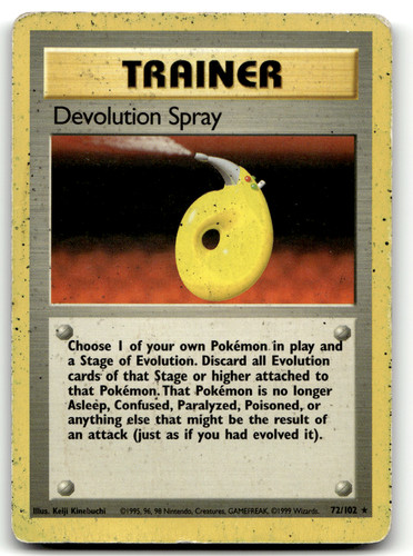 Pokemon Base Set Trainer - Devolution Spray 72/102 Damaged Card Rare