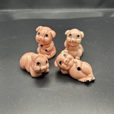 Vintage Miniature Porcelain Pig Japan Pink Glossy Farm Animal Set of 4 Free SHP
