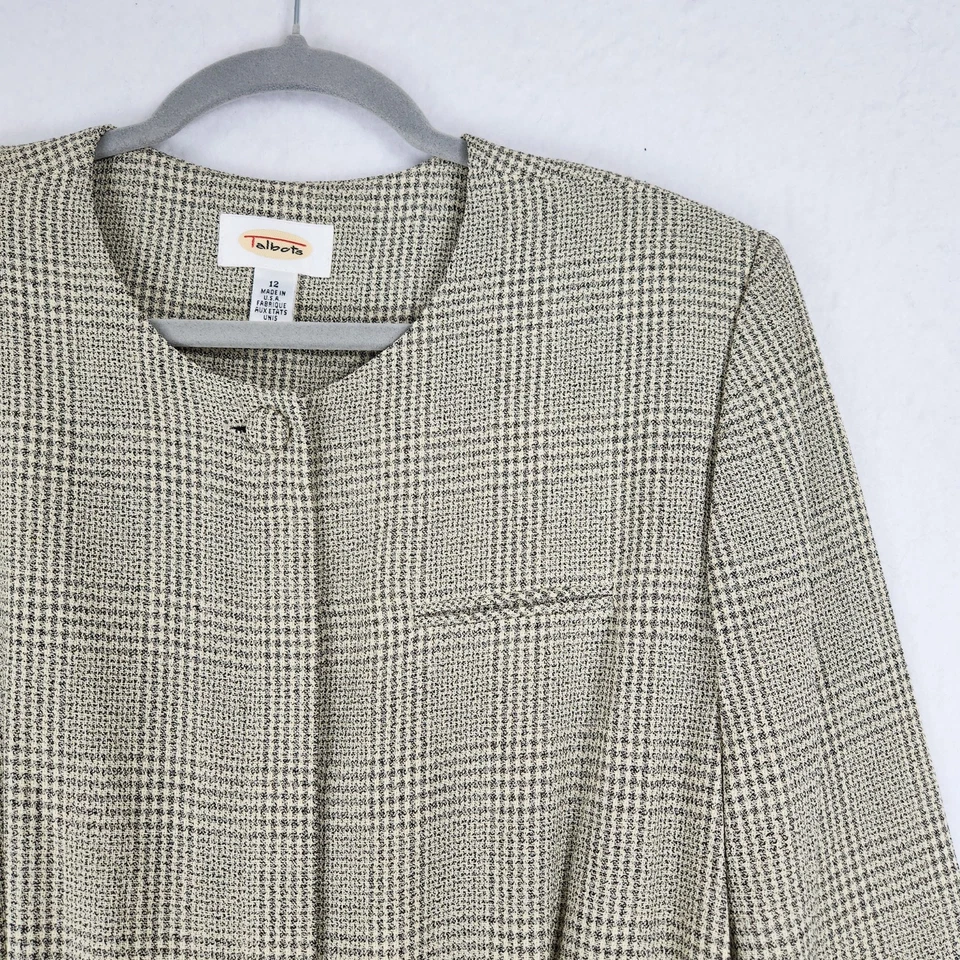 Talbots Dress Womens 12 Beige Plaid Vintage Button Front Belted Long Sleeve Maxi - Image 2 of 4