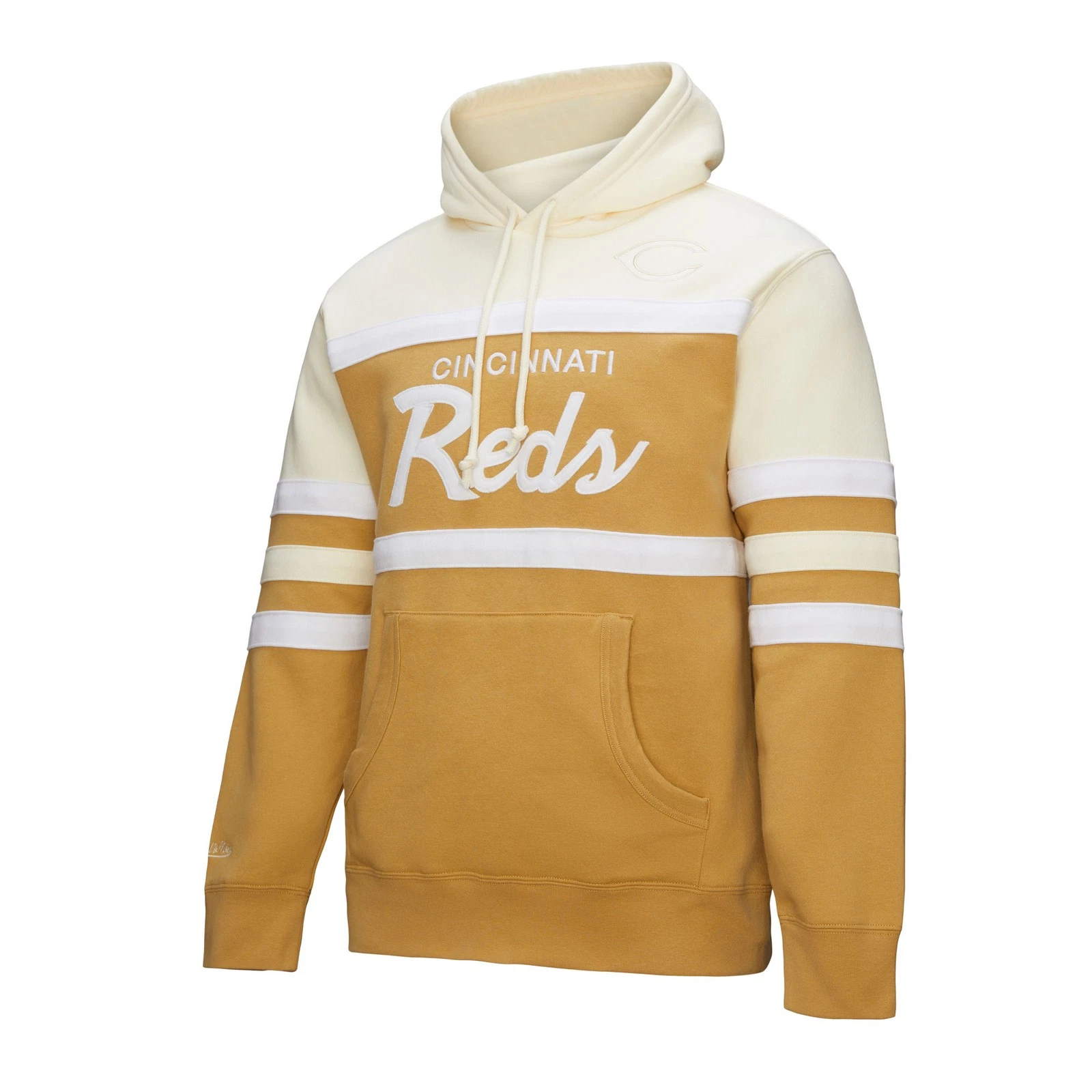 Felpa con cappuccio pullover uomo Mitchell & Ness marrone crema Cincinnati Reds Head Coach