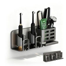 Aluminum Wall Mounted Bathroom Organizer Black - Self-Adhesive Toothbrush H...