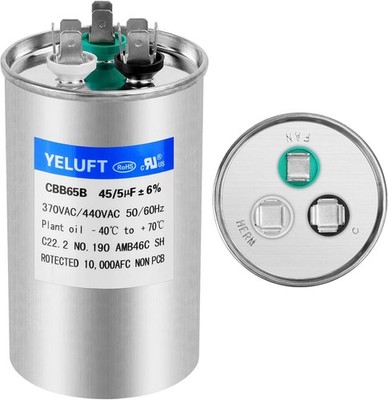 CBB65B Dual Run Round Start AC Capacitor 45+5 MFD uf 370V/440VAC 50/60Hz Air