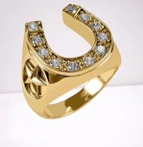 Authentic 1.00 Ct Round Cut Real Moissanite Horseshoe Ring Men's in 14k Yellow Gold Plated