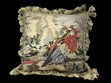 Wool Tapestry Pillow W/ Tassels Parrot Bird On A Branch Feather Stuffed20x20