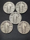 Lot of 5 - 1927 Standing Liberty Quarters - 90% Silver SLQ - Last Year of Issue