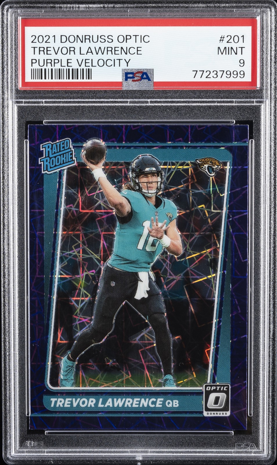 2021 PANINI DONRUSS OPTIC PURPLE VELOCITY #201 TREVOR LAWRENCE ROOKIE RC PSA 9