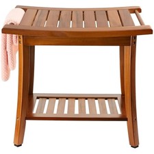 Utoplike Teak Shower Bench Seat with Handles, Wooden Spa Bathing Stool with Stor