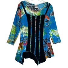 Parsley  Sage Multicolor Cotton Tunic Asymmetric Hem 3/4 Sleeves - Small
