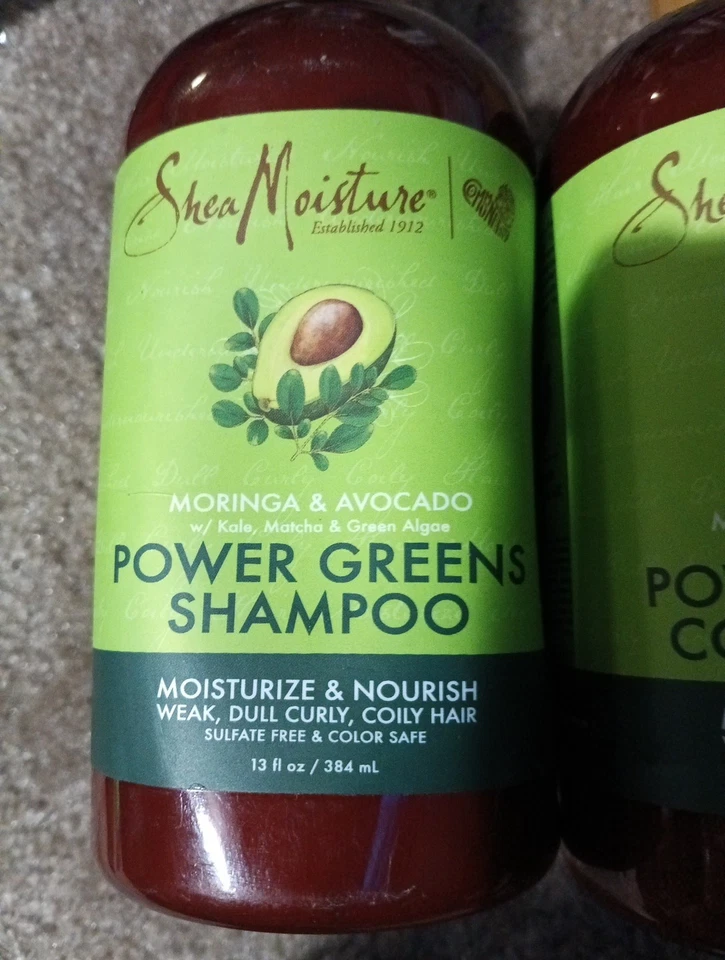 Lote Champú Acondicionador Shea Moisture Power Greens Moringa Aguacate Cabello Rizado Foto 3 de 4