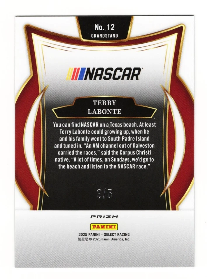 Terry Labonte 2025 Panini Select Racing #12 Green Prizm Parallel SSP 3/5 - Image 2 of 2