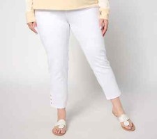 Belle by Kim Gravel Reg. Nautical Gold Button Ponte Ankle Pant White 2 A636293