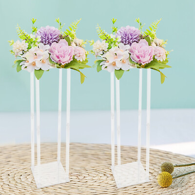 2pcs Tall Elegant Decorative Vase Column Acrylic Flower Stand Display Wedding