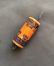 Used MALLORY 16 uF 150V Electrolytic Capacitor Axial lead cardboard cover, TC-44