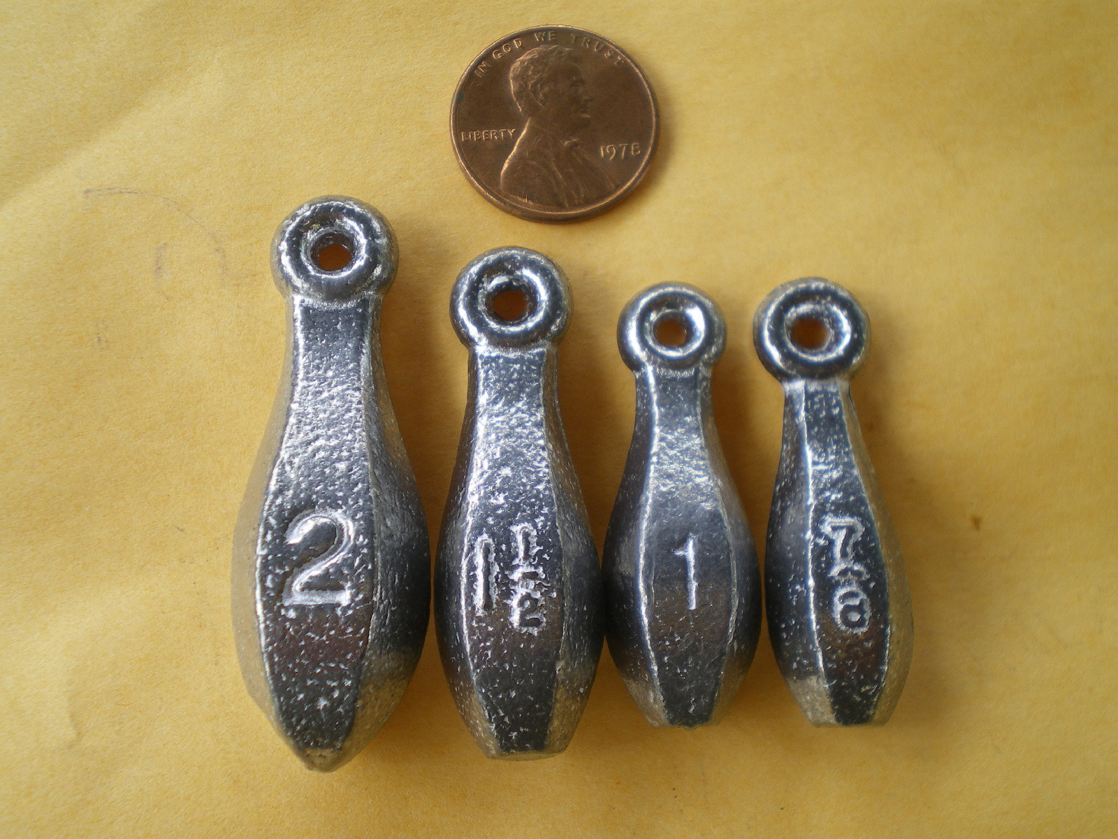 100 PCS. BANK SINKERS 2, 11/2, 1, 7/8 OZ. 25 EACH SIZE G/QUALITY F/DO