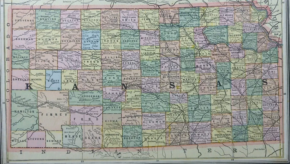Vintage 1886 Mapa KANSAS 13"x11" Antigo Original TOPEKA SHAWNEE COUNTY KS - Imagem 2 de 4